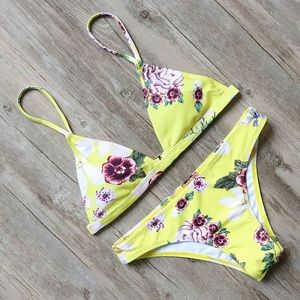 Yellow floral bikini set